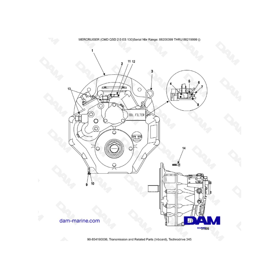 MERCRUISER CMD QSD 2.0 ES 150 - Transmission and Related Parts (Inboard), Technodrive 345
