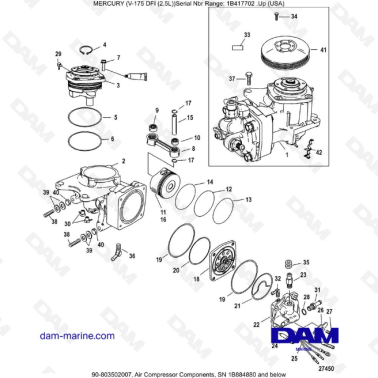 MERCURY MARINER 175 OPTIMAX - Air Compressor Components, SN 1B884881 and up