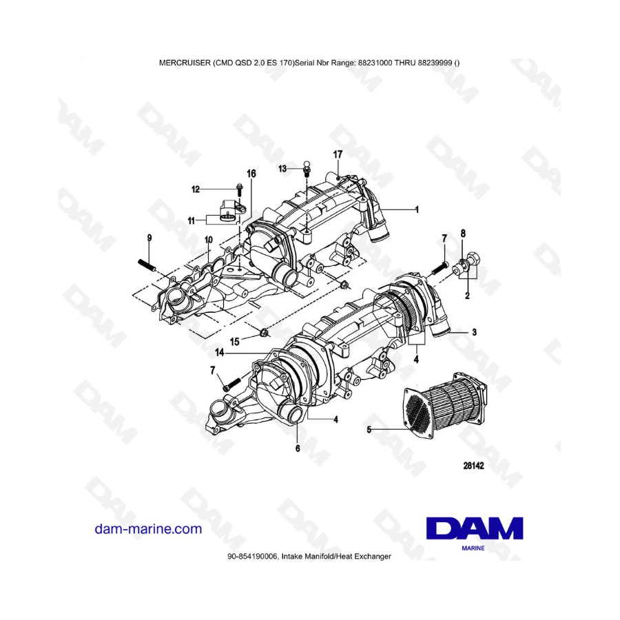 Mercruiser CMD QSD 2.0 ES 170 - Intake Manifold/Heat Exchanger