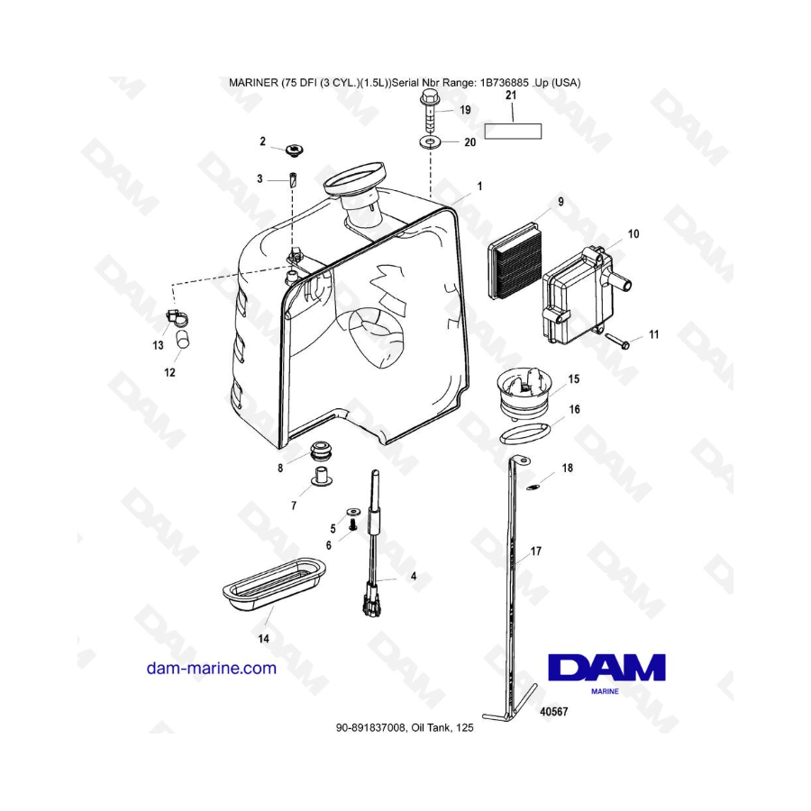 Mercury Mariner 75 Optimax - Oil Tank, 125