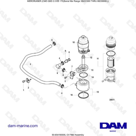 Mercruiser CMD QSD 2.0 ES 170 - Oil Filter Assembly - DAM Marine