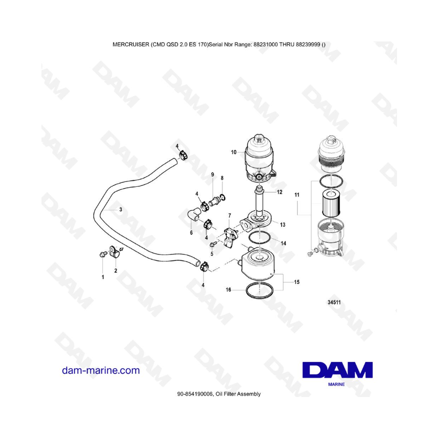 Conjunto de filtro de aceite para Mercruiser CMD QSD 2.0 ES 170