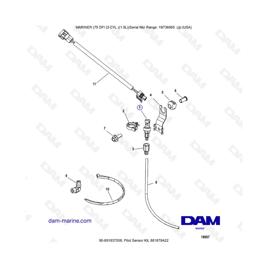 Mercury Mariner 75 Optimax - Pitot Sensor Kit, 881879A22