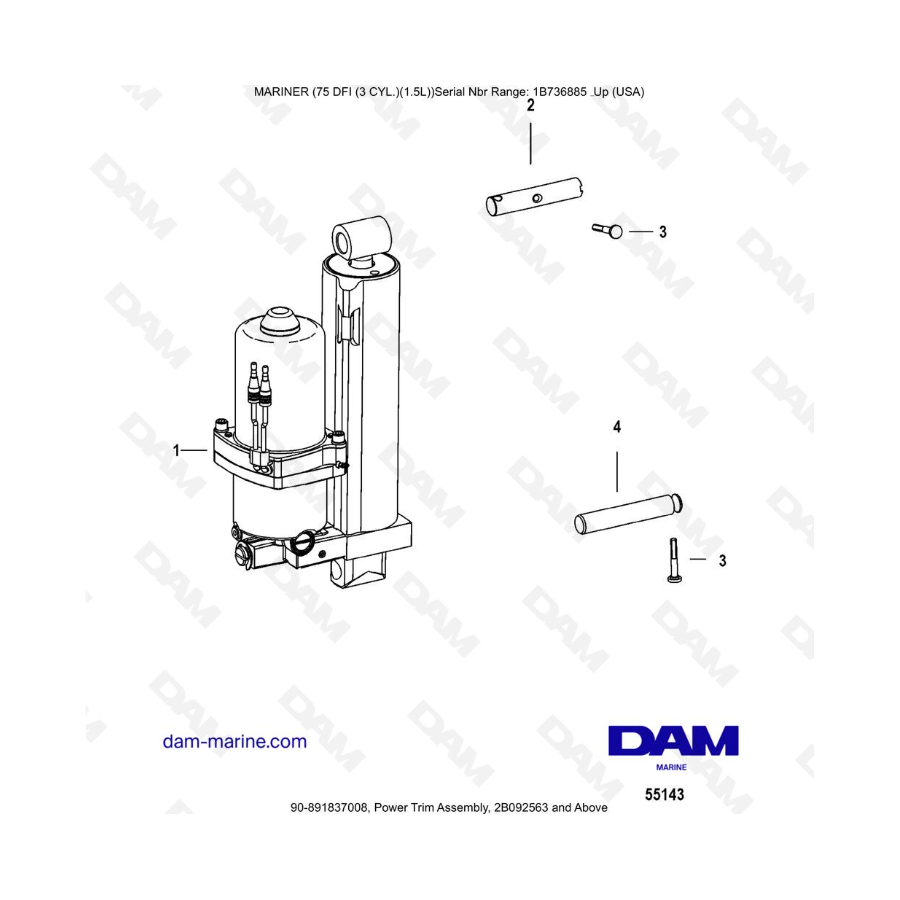 Mercury Mariner 75 Optimax - Power Trim Assembly, 2B092563 and Above