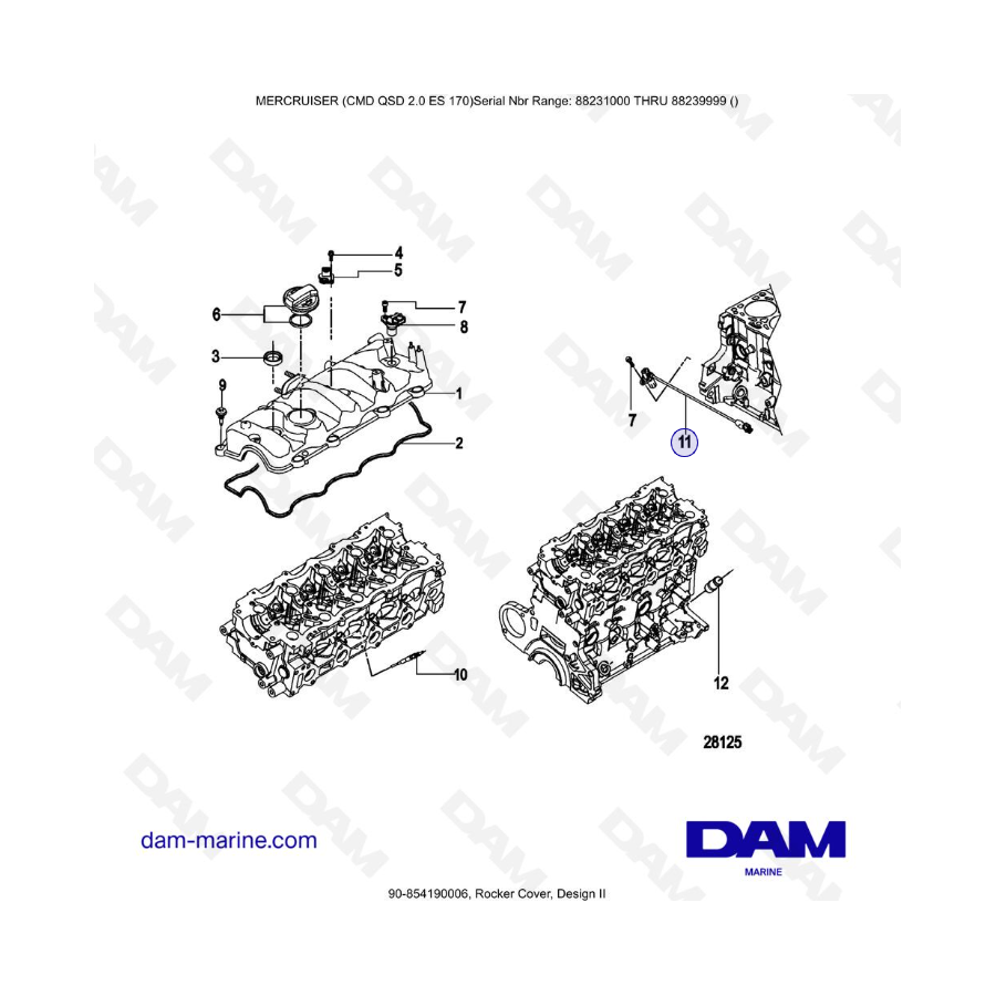 Mercruiser CMD QSD 2.0 ES 170 - Rocker Cover, Design II