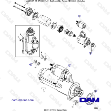Mercury Mariner 75 Optimax - Starter Motor
