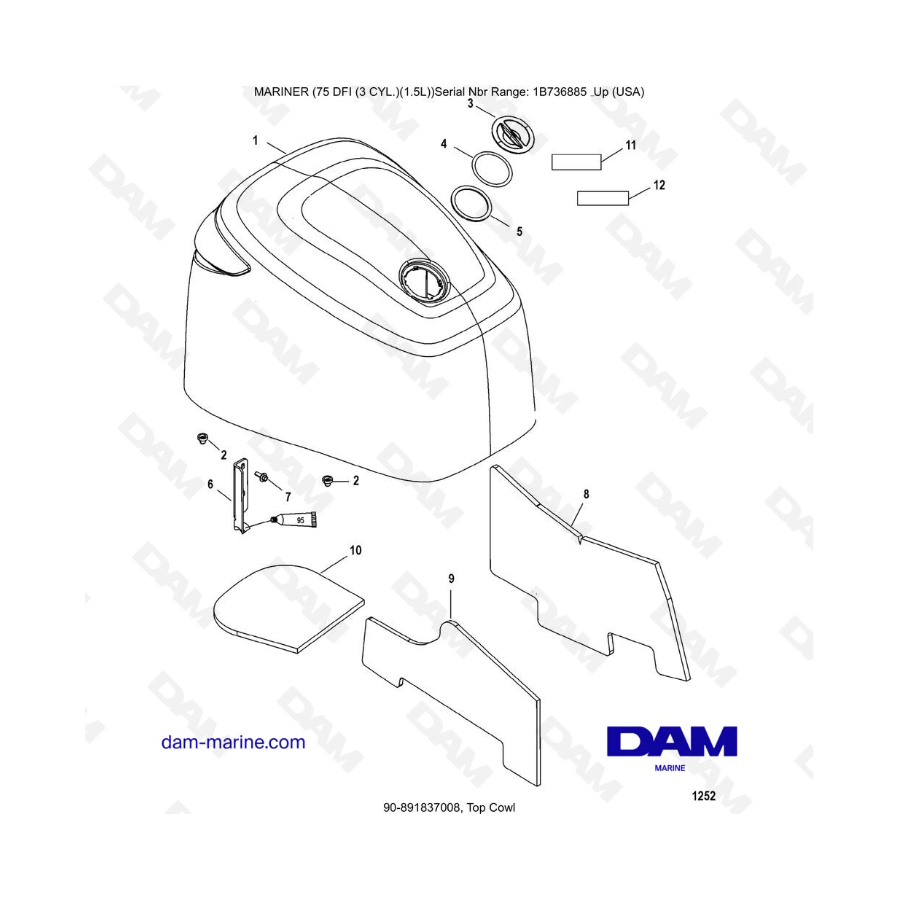 Mercury Mariner 75 Optimax - Top Cowl