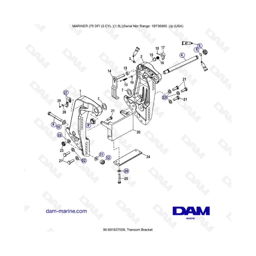 Mercury Mariner 75 Optimax - Transom Bracket