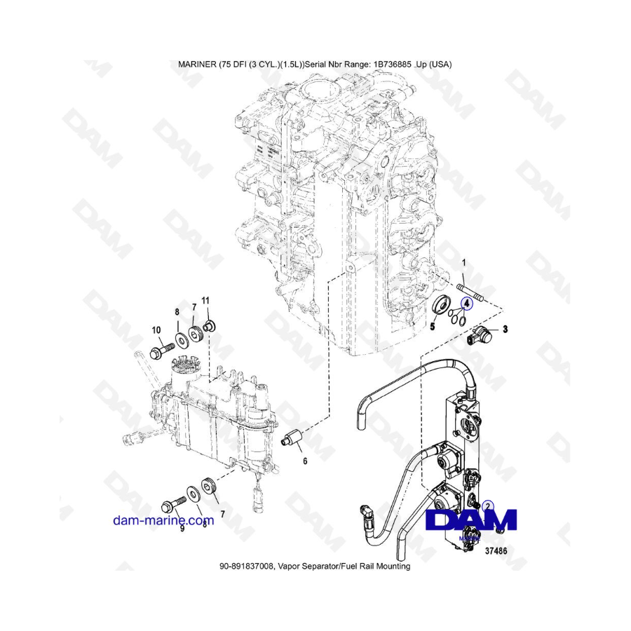 Mercury Mariner 75 Optimax - Vapor Separator/Fuel Rail Mounting