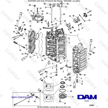 Mercury Mariner 225 EFI - Cyliner Block and End Cap