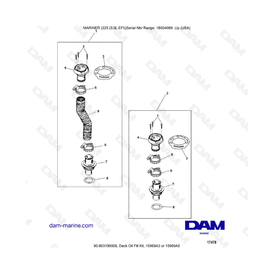 Mercury Mariner 225 EFI - Deck Oil Fill Kit, 15969A3 or 15969A5 Mercury Mariner 225 EFI - Deck Oil Fill Kit, 15969A3 or 15969A5