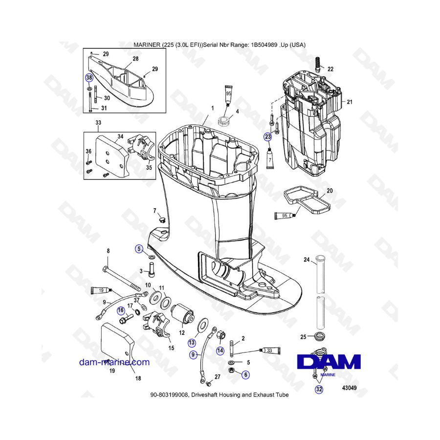 Mercury Mariner 225 EFI - Driveshaft Housing and Exhaust Tube