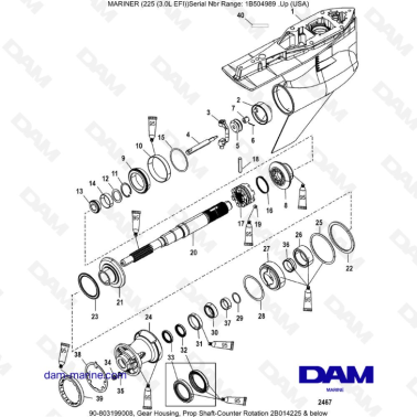 Mercury Mariner 225 EFI - Gear Housing, Prop Shaft-Counter Rotation 2B014225 && below