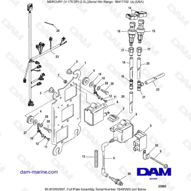 MERCURY MARINER 175 OPTIMAX -  Coil Plate Assembly, Serial Number 1B490865 and Below
