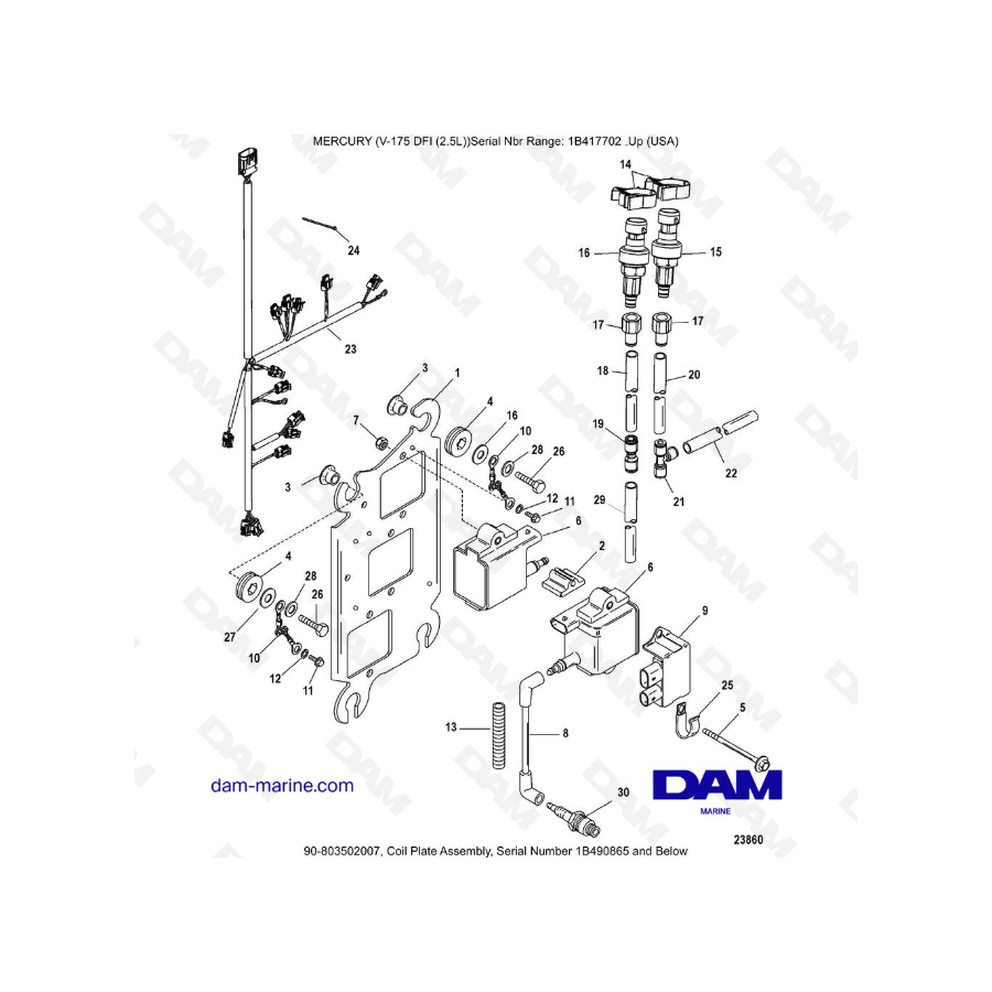 MERCURY MARINER 175 OPTIMAX - Coil Plate Assembly, Serial Number 1B490865 and Below