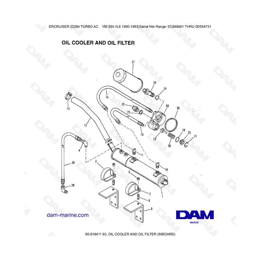 Mercruiser D254 TURBO AC - ENFRIADOR DE ACEITE Y FILTRO DE ACEITE (INTRABORDA)