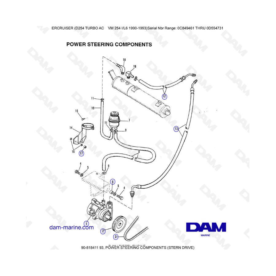 Mercruiser D254 TURBO AC - COMPONENTES DE DIRECCIÓN ASISTIDA (TRANSMISIÓN DE COLA)