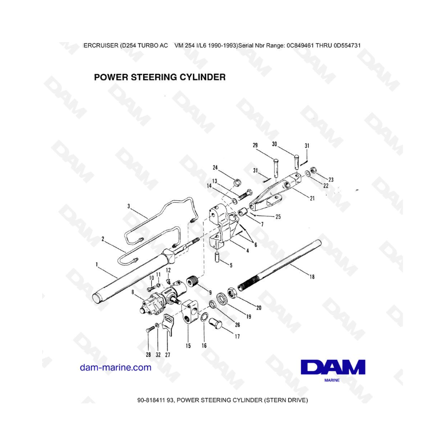 Mercruiser D254 TURBO AC - CILINDRO DE DIRECCIÓN ASISTIDA (TRANSMISIÓN DE COLA)