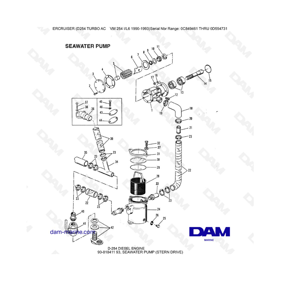 Mercruiser D254 TURBO AC - BOMBA DE AGUA DE MAR (PROPULSIÓN DE POPA)