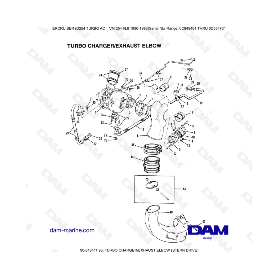 Mercruiser D254 TURBO AC - CODO DE ESCAPE/TURBOCOMPRESOR (TRANSMISIÓN DE POPA)