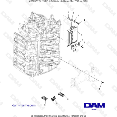MERCURY MARINER 175 OPTIMAX - PCM Mounting, Serial Number 1B490866 and Up