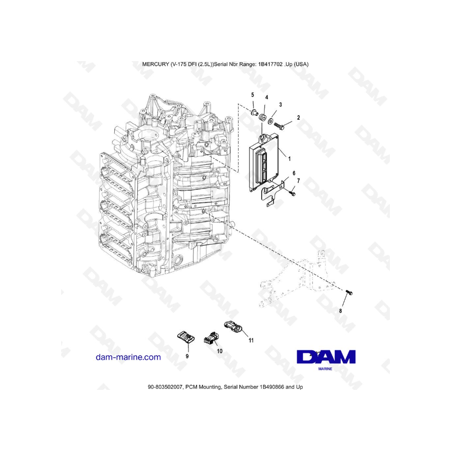 MERCURY MARINER 175 OPTIMAX - PCM Mounting, Serial Number 1B490866 and Up