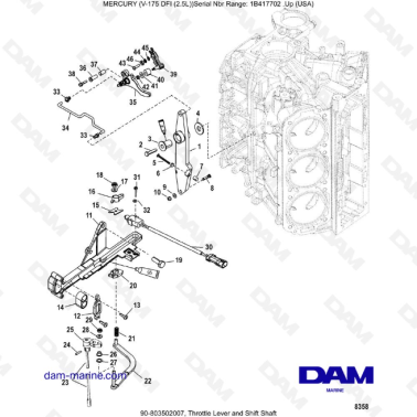 MERCURY MARINER 175 OPTIMAX -  Throttle Lever and Shift Shaft