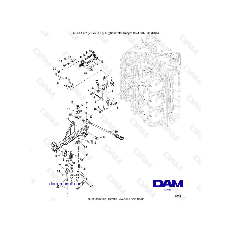 MERCURY MARINER 175 OPTIMAX - Palanca del acelerador y eje de cambio