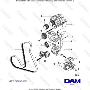 MERCRUISER CMD QSD 2.0 ES 130 - Alternator and Mounting Hardware