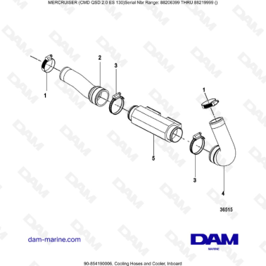 MERCRUISER CMD QSD 2.0 ES 130 - Cooling Hoses and Cooler, Inboard