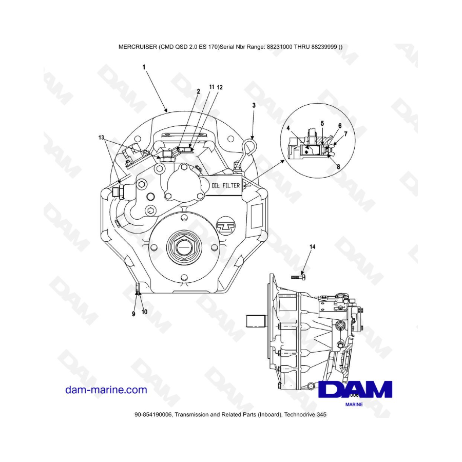 Mercruiser CMD QSD 2.0 ES 170 - Transmisión y piezas relacionadas (intraborda), Technodrive 345