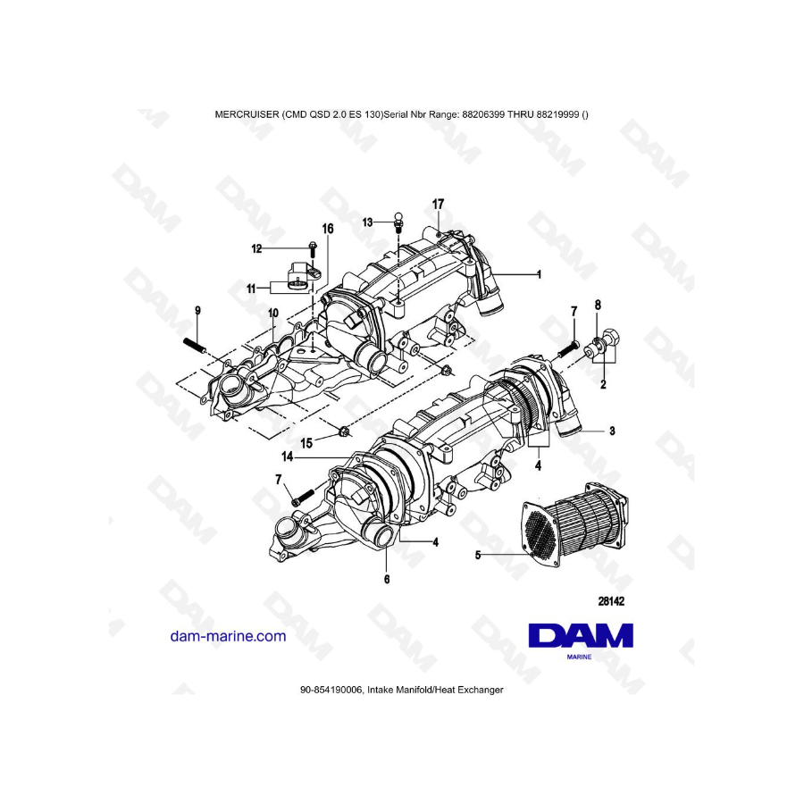 MERCRUISER CMD QSD 2.0 ES 130 - Colector de Admisión/Intercambiador de Calor