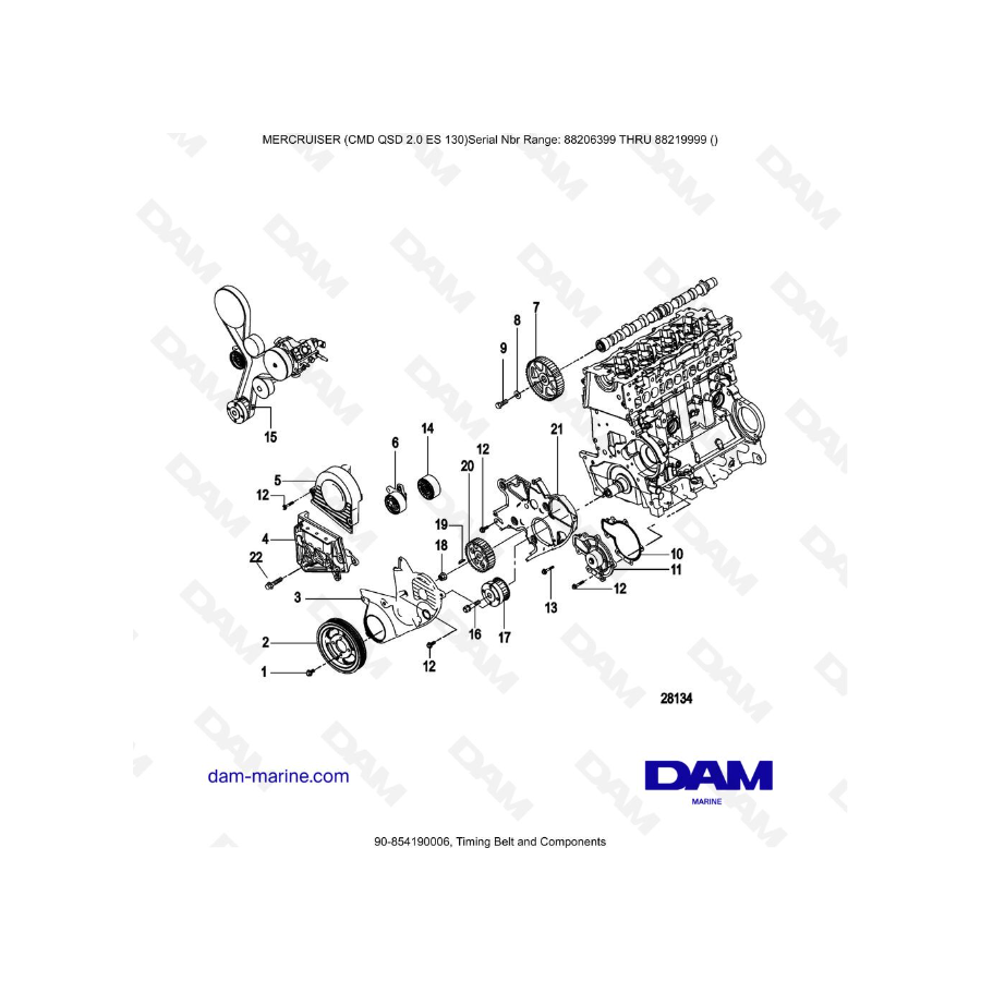 MERCRUISER CMD QSD 2.0 ES 130 - Correa de distribución y componentes