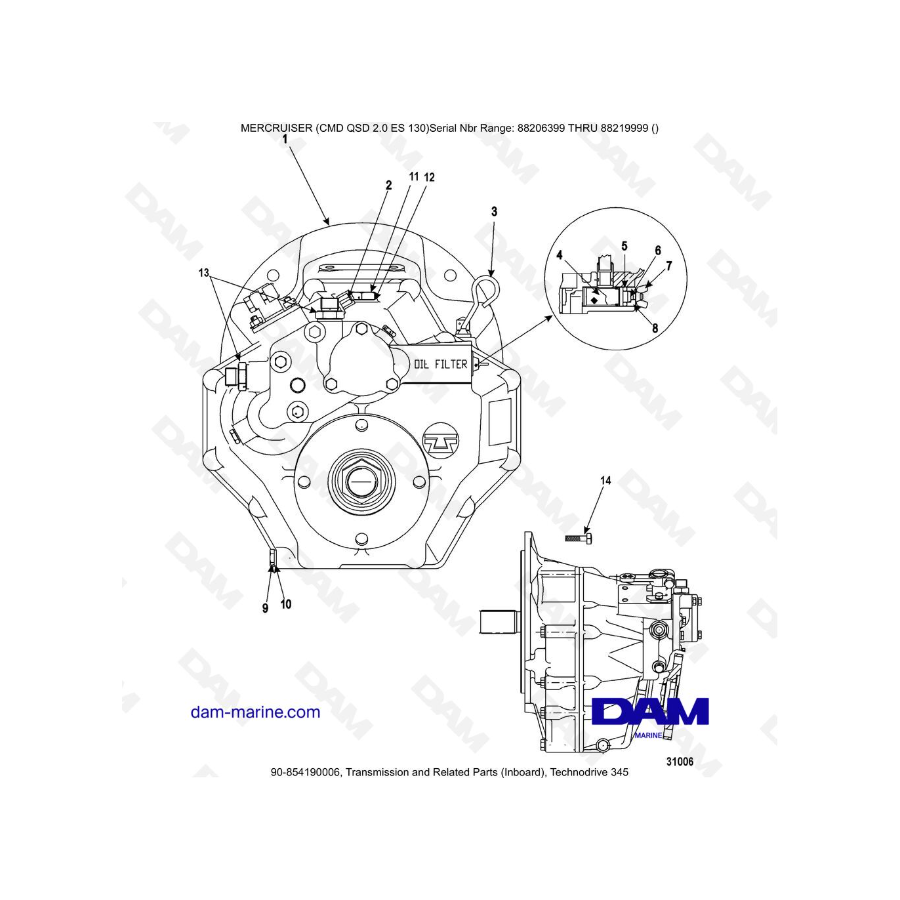 MERCRUISER CMD QSD 2.0 ES 130 - Transmission and Related Parts (Inboard), Technodrive 345