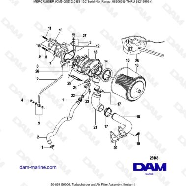 MERCRUISER CMD QSD 2.0 ES 130 - Turbocharger and Air Filter Assembly, Design-II
