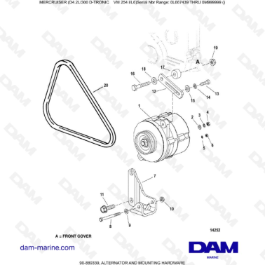 Mercruiser D4.2 -300D TRONIC - ALTERNATOR AND MOUNTING HARDWARE