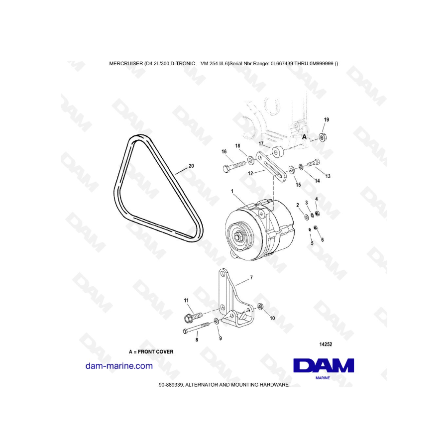 Mercruiser D4.2 -300D TRONIC - ALTERNADOR Y TORNILLERÍA DE MONTAJE