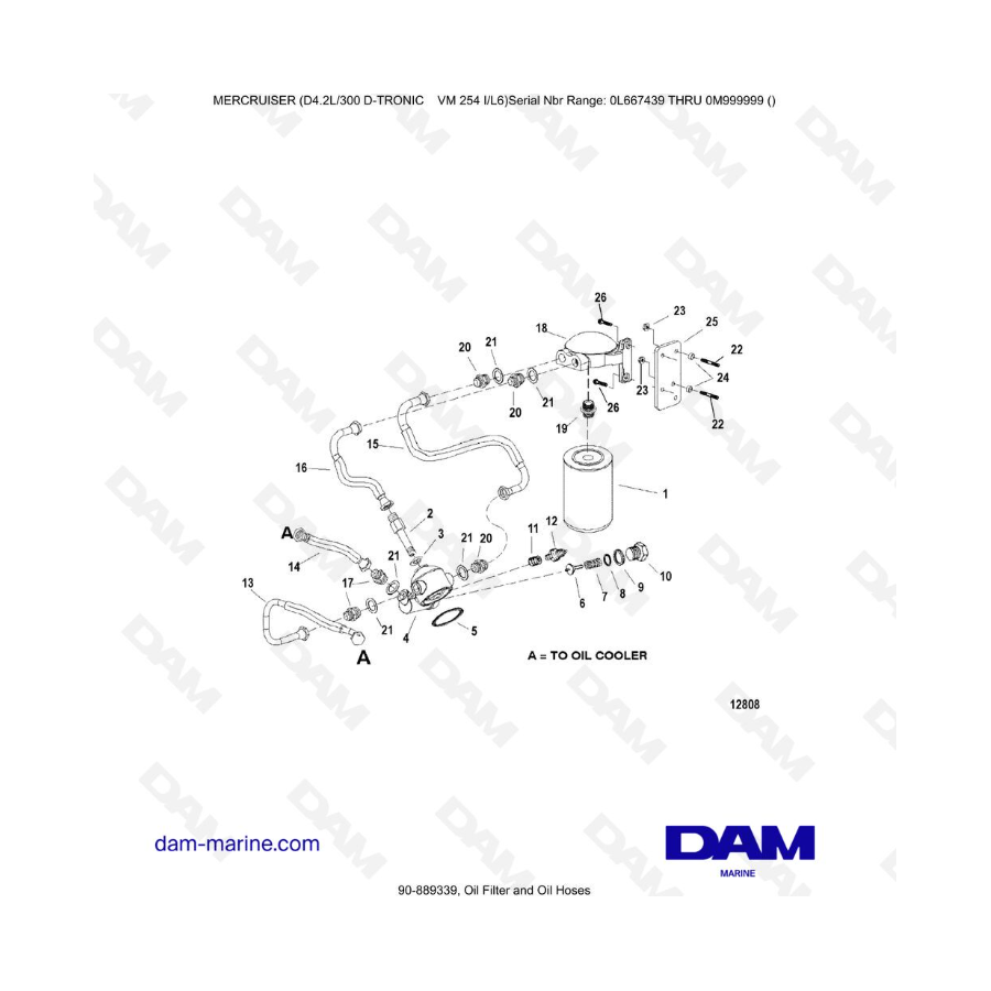 Mercruiser D4.2 - 300D - TRONIC - Filtro de aceite y mangueras de aceite