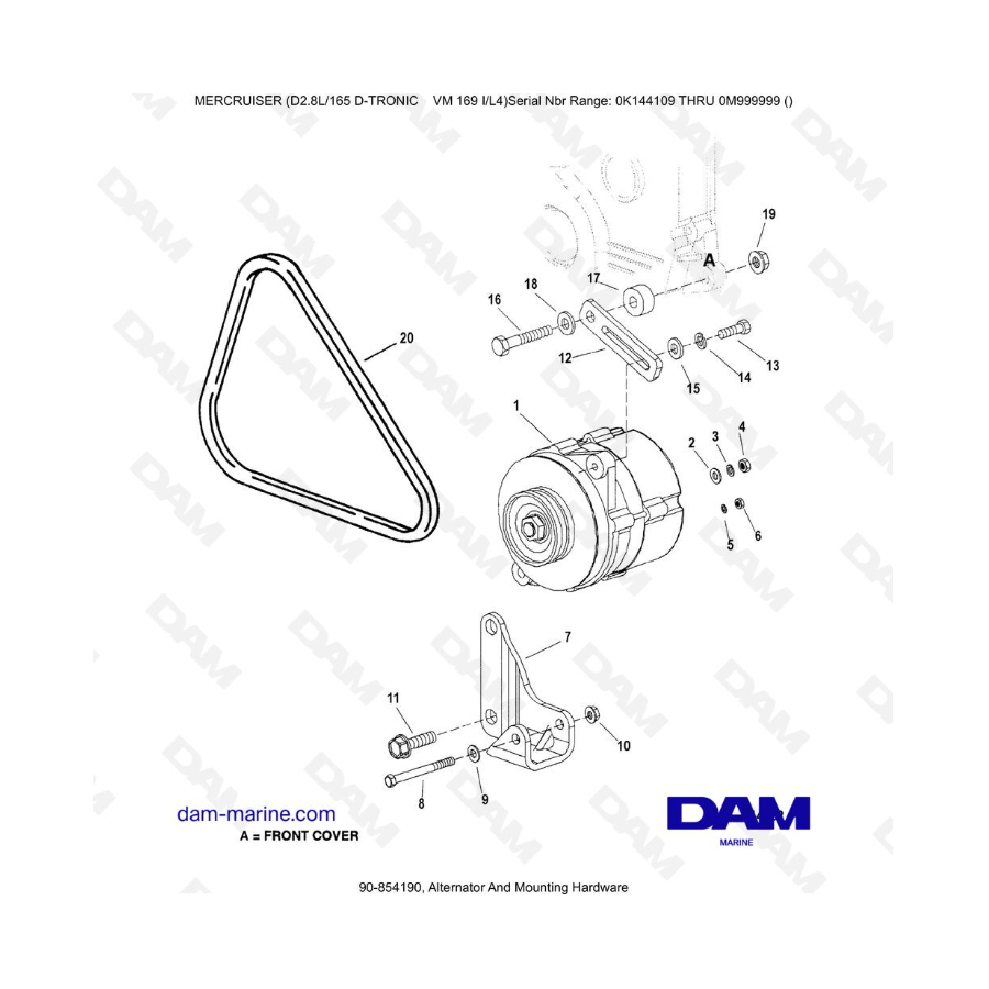 Mercruiser D2.8L 165 D-TRONIC - Alternador y herrajes de montaje