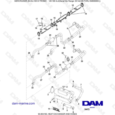 Mercruiser D2.8L 165 D-TRONIC - HEAT EXCHANGER AND HOSES
