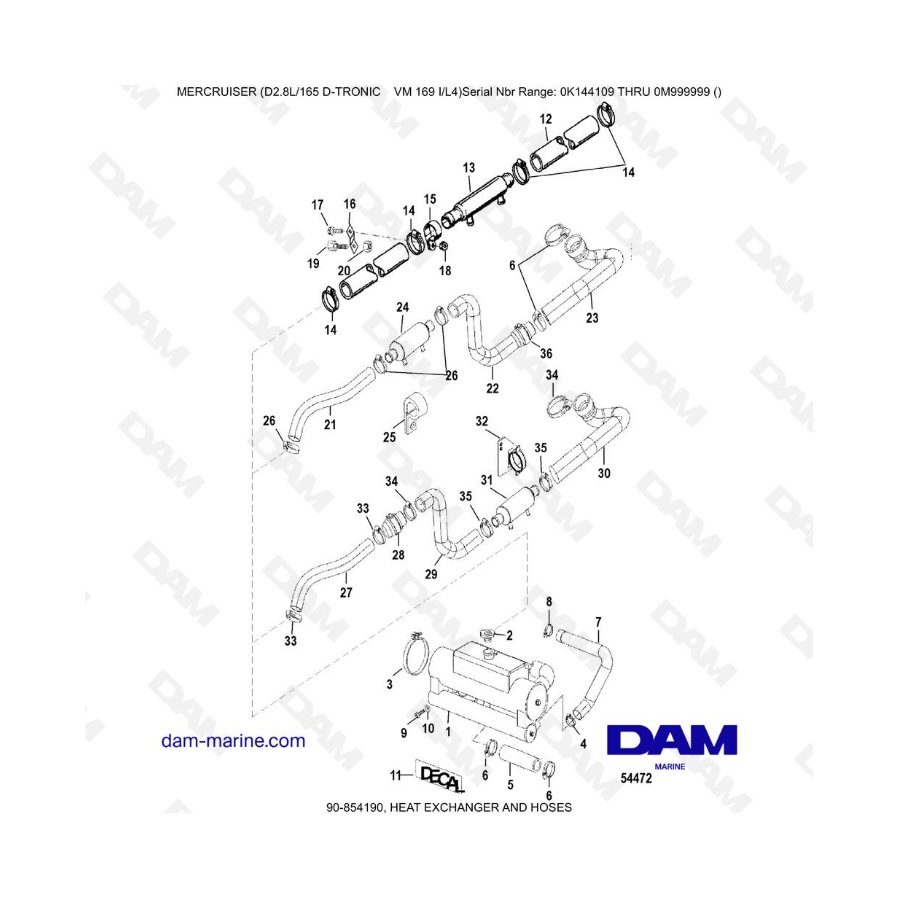 Mercruiser D2.8L 165 D-TRONIC - INTERCAMBIADOR DE CALOR Y MANGUERAS