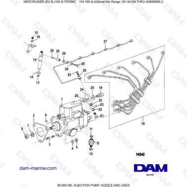 Mercruiser D2.8L 165 D-TRONIC - INJECTION PUMP, NOZZLE AND LINES