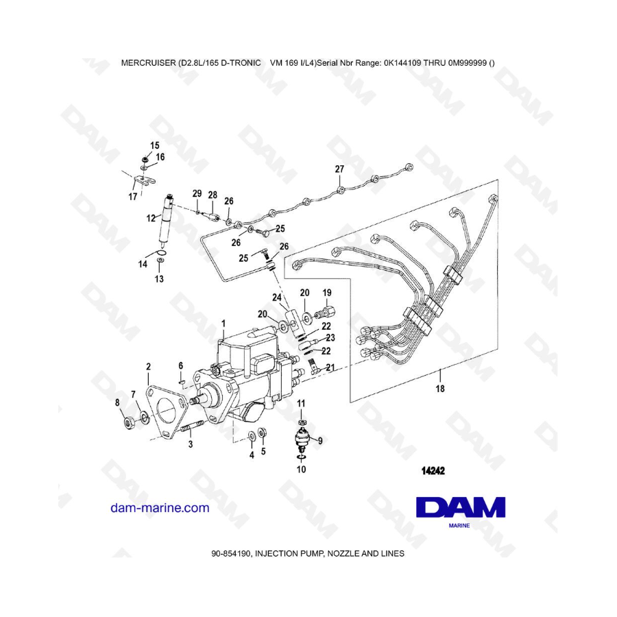 Mercruiser D2.8L 165 D-TRONIC - INJECTION PUMP, NOZZLE AND LINES