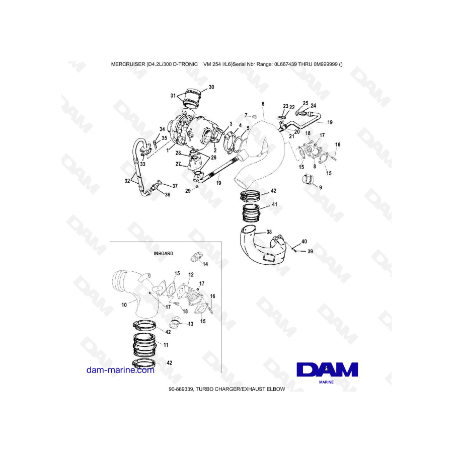 Mercruiser D4.2 - 300D - TRONIC - CODO DE ESCAPE/TURBOCOMPRESOR