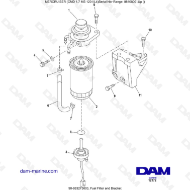 Mercruiser CMD 1.7L MS - Fuel Filter and Bracket