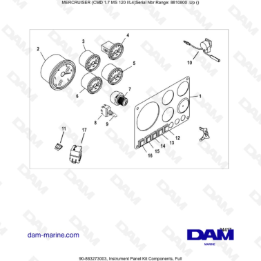 Mercruiser CMD 1.7L MS - Instrument Panel Kit Components, Full