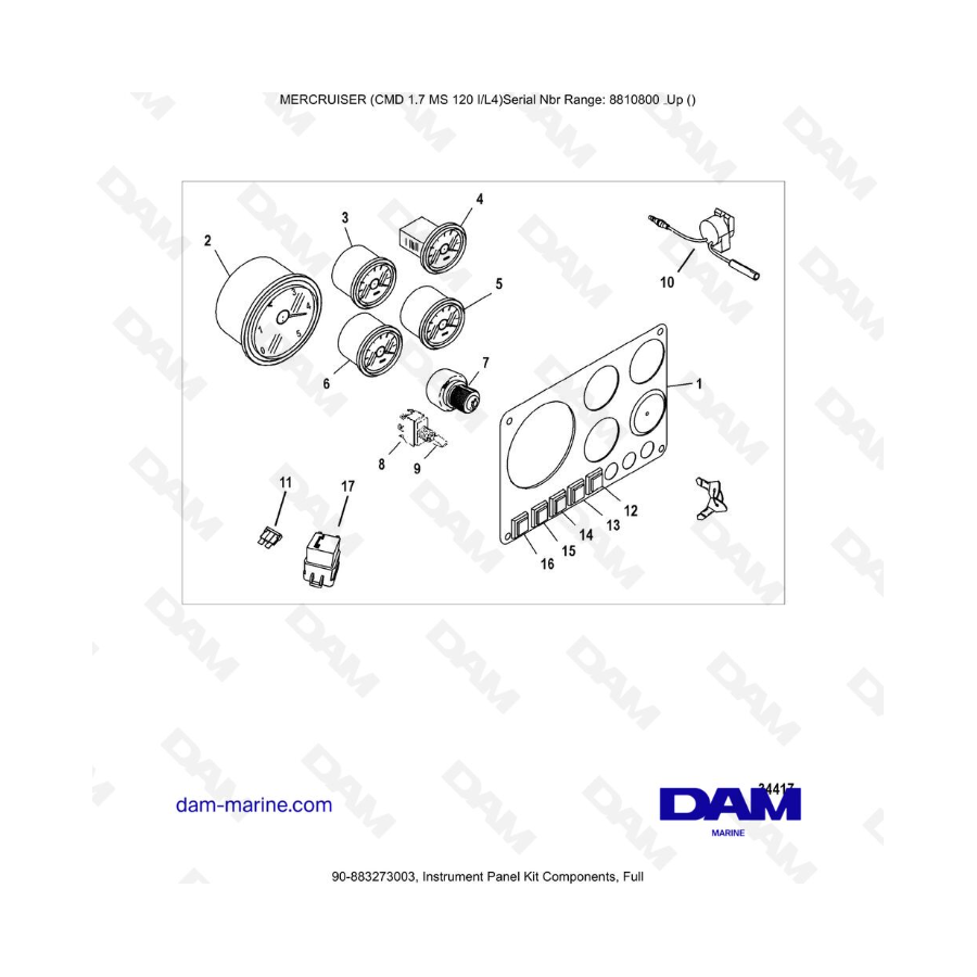 Mercruiser CMD 1.7L MS - Componentes del kit de panel de instrumentos, completo