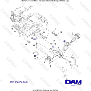 Mercruiser CMD 1.7L MS - Oil Cooler and Oil Filter