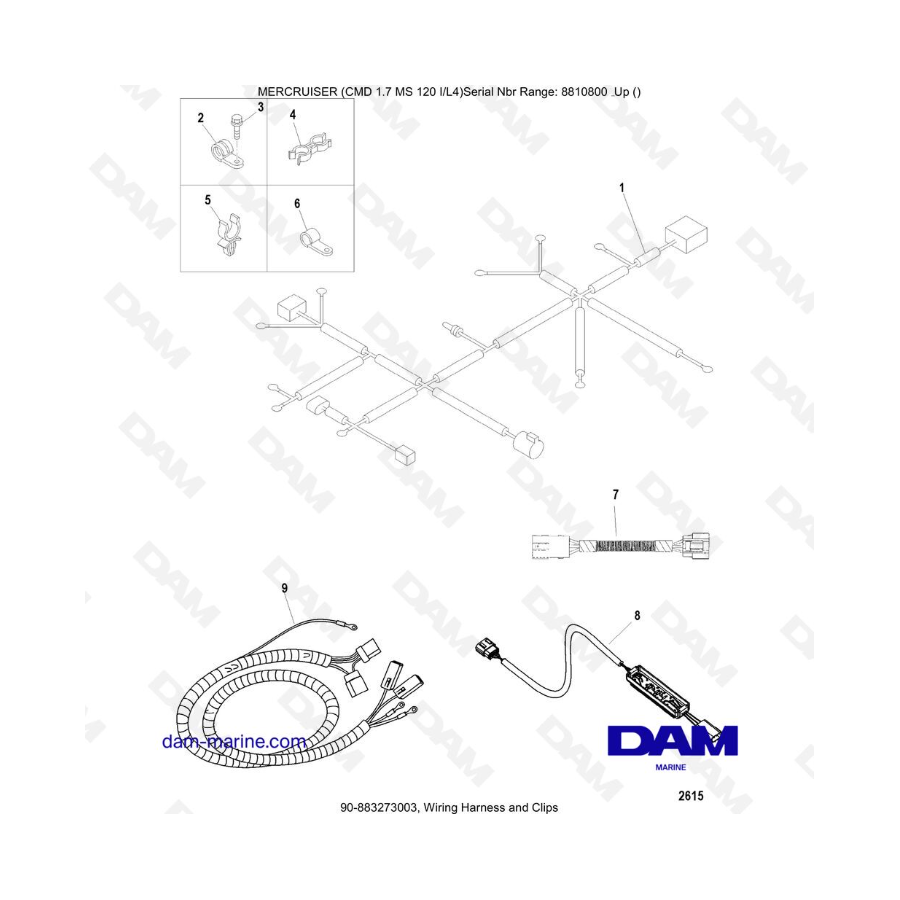 Mercruiser CMD 1.7 MS 120 - Arnés de cableado y clips