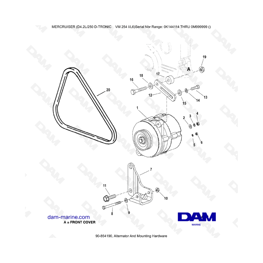 Mercruiser D4.2L 250 D-TRONIC - Alternator And Mounting Hardware